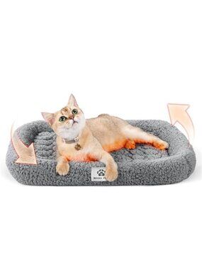 Self Warming Cat Bed Sherpa Thermal Pet Mat Washable Non Slip Bolster Small Cats
